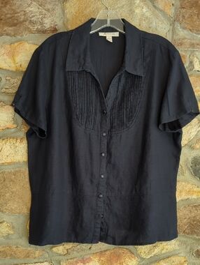 JM Collection 100% Linen Short-Sleeve Pintuck Button-Front Shirt